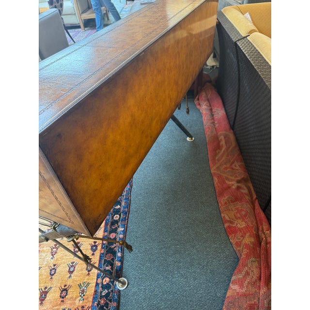 Maitland-Smith Leather Clad British Campaign Desk With Steel Sword Base, Vintage For Sale - Image 11 of 12