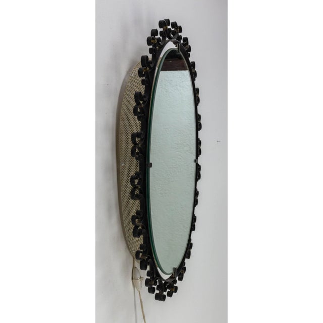 French Illuminated Mirror in Metal Frame, 1960s For Sale - Image 3 of 11