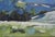 This original oil painting captures the quiet beauty of distant summer hills and scattered trees and shadows under an open...