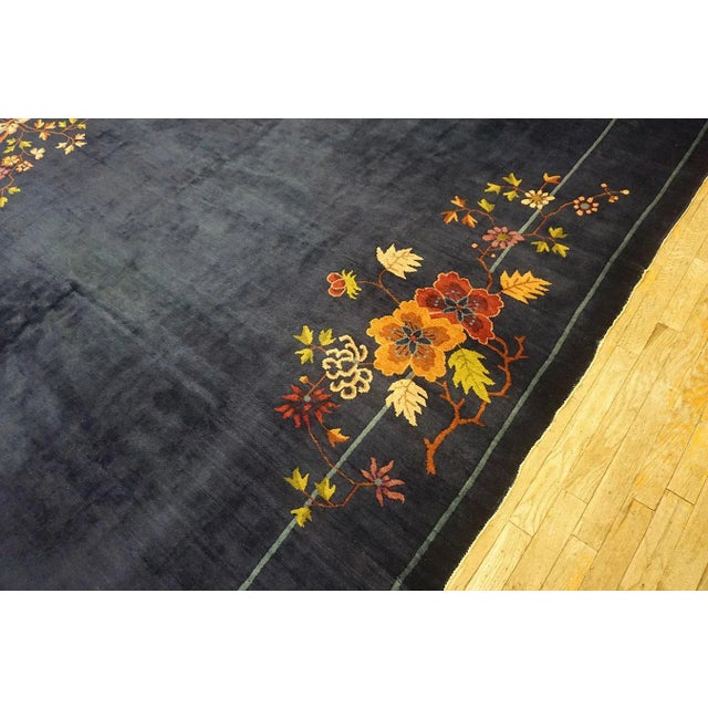1920s Blue Navy Field Floral Antique Chinese Art Deco Carpet 9' X 11'4" Knotted Wool Rug For Sale - Image 12 of 15