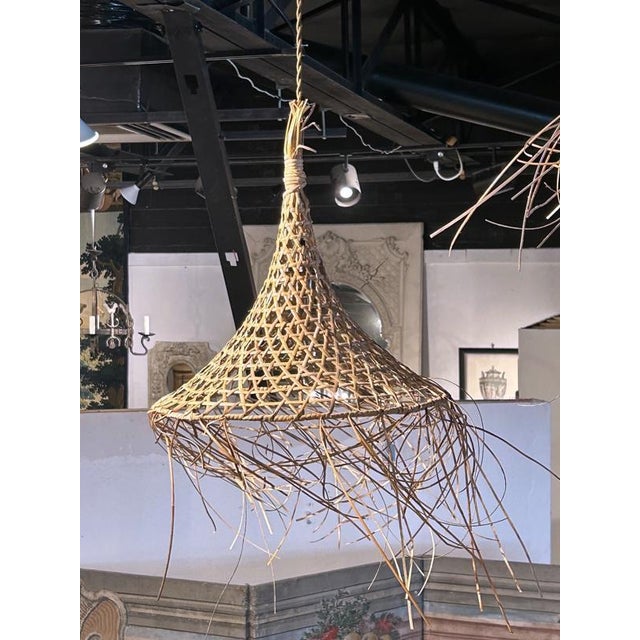 Tan Pair of Decorative French Rattan Pendant Lights For Sale - Image 8 of 11