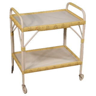 Italian Wood and Wicker Service Cart, 1980s For Sale