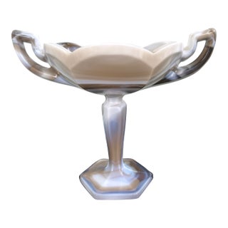 1970s Westmoreland Gray & White Slag Glass Pedestal Compote With Handles For Sale