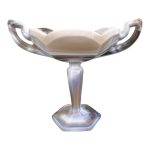 1970s Westmoreland Gray & White Slag Glass Pedestal Compote With Handles