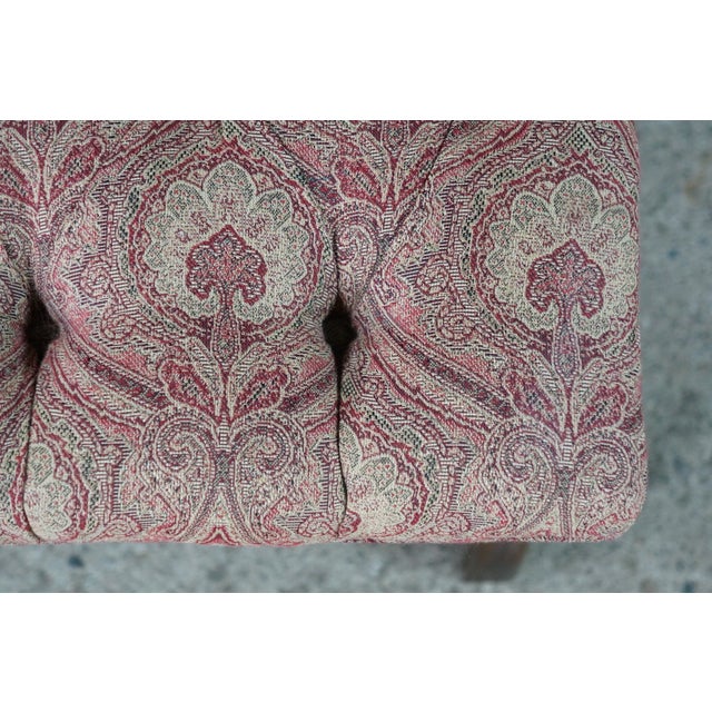 Antique English Regency Mahogany X Frame Paisley Tufted Ottoman Stool Bench For Sale - Image 9 of 18