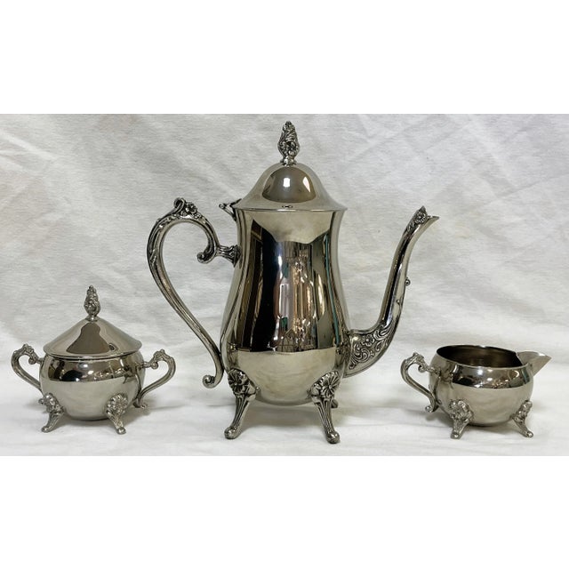 Vintage 3-Piece Tea Service, Silverplate With Floral Details For Sale In West Palm - Image 6 of 13