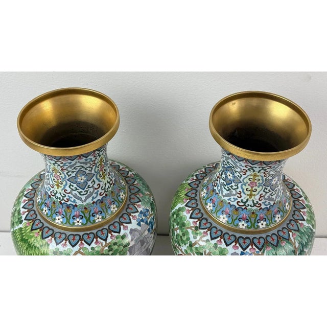 Pair of Chinese Cloisonne Enamel Horse Vases Gold Scrolls Horses Equestrian For Sale - Image 4 of 8