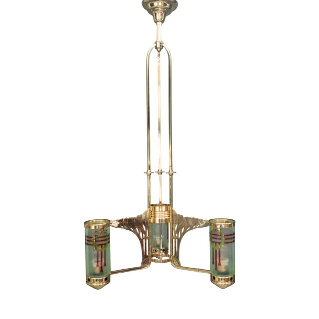 Jugendstil Chandelier with Painted Opaline Glass Shades, Vienna, 1908 For Sale