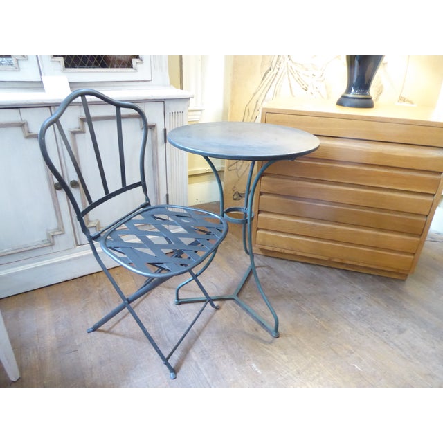 Vintage French Black Iron Folding Garden Chair For Sale In Portland, ME - Image 6 of 6