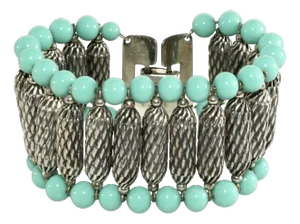 1950s Vintage Napier Silverplated Bracelet With Turquoise Colored Beads