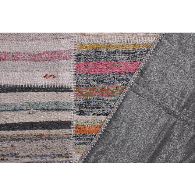 2010s Rug & Kilim's Modern Patchwork Kilim Runner in Gray Multi-Color Stripe Pattern For Sale - Image 5 of 5