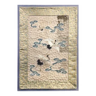 Framed Japanese Embroidery Textile Panel Meiji Period For Sale