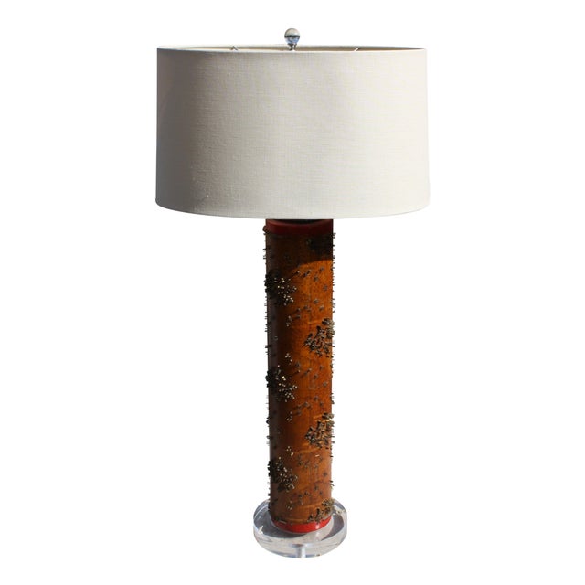 Antique Wallpaper Roller Lamp with Lucite Base Chairish