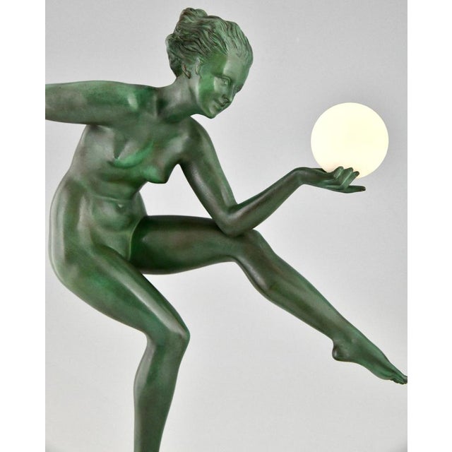 Black Art Deco Nude Disc Dancer in Metal on Marble Base by Andre Derenne and Marcel Bouraine, France, 1930s For Sale - Image 8 of 12
