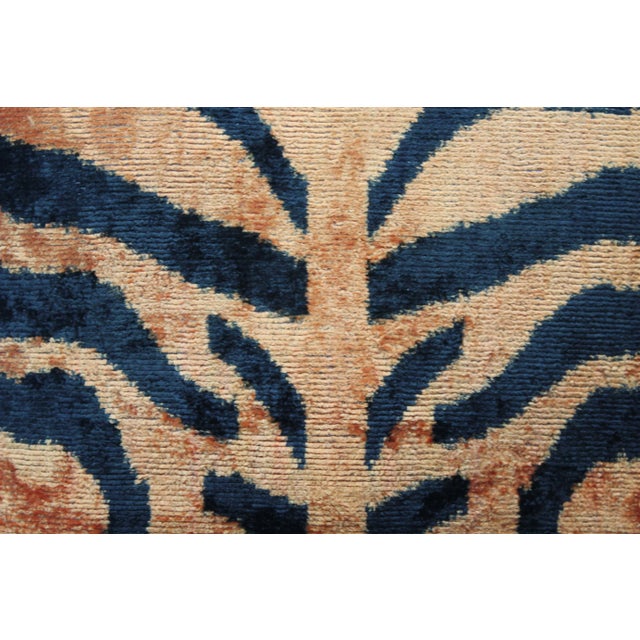 Hand soft Silk Velvet Tiger Accent Lumbar Pillow with a solid Black Cotton textile for the back. Pillow has a zipper for...