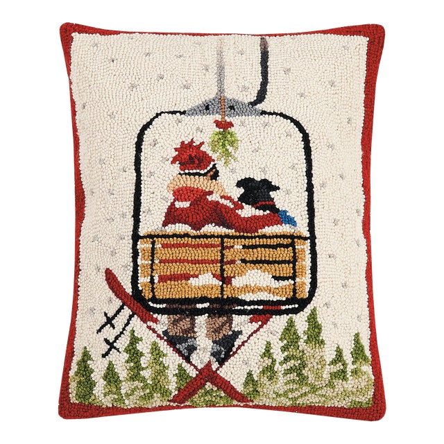 Holiday Ski Lift with Dog Hook Pillow 16" x 20" For Sale