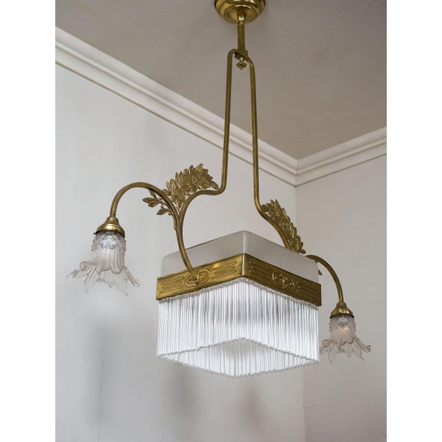 Art Nouveau Pendant with Floral Ornaments in Brass and Murano Glass, 1890s For Sale - Image 5 of 10