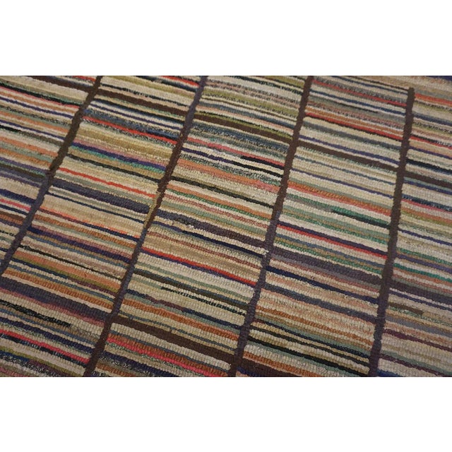 1920s Multi Purple Stripe Folk Art Antique American Hooked Rug 2'7" X 3'8" Knotted Wool Carpet For Sale - Image 12 of 13