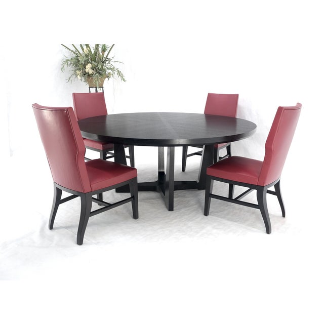 Mid-Century Modern Holly Hunt Large 6' Diameter Round Ebonized Table Oak 4 Chairs Dining Set MINT! For Sale - Image 3 of 18