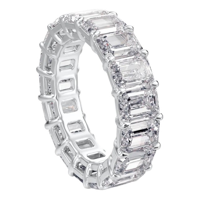 GIA Certified 7.5 Carat Emerald Eternity Band, Size 5.5 For Sale