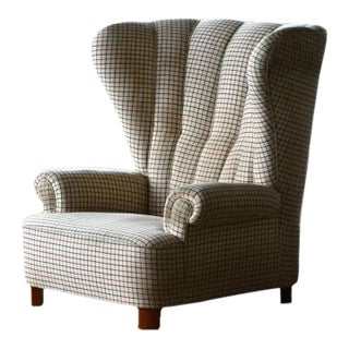 High Back Lounge Chair With Channeled Backrest Denmark, Circa 1950 For Sale