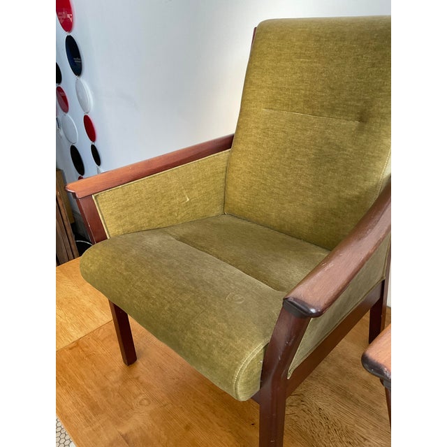 Mid 20th Century Pair of High Back Danish Modern Oak & Moss Green Mohair Lounge Chairs Attributed to Durup For Sale In Raleigh - Image 6 of 18