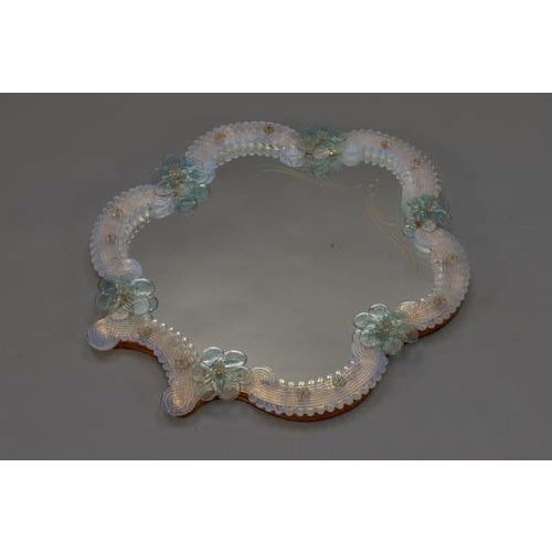Italian Venetian Light Blue Murano Glass and Opalescent Glass Wall Mirror, 1950s For Sale - Image 10 of 18