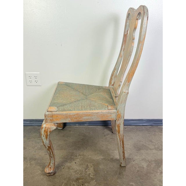 Tan Set of Eight Queen Anne Dining Chairs, Carved Wood, Distressed Finish For Sale - Image 8 of 16