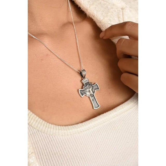 Religious Jesus Christ Crucifix Cross Christian Unisex Pendant in 925 Silver For Sale - Image 6 of 11