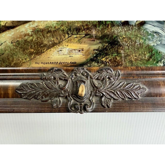 Wood Early 20th Century Art Nouveau Reverse Painting, Mother-of-Pearl Inlay Scottish Highlands Cottage in Ornate Frame For Sale - Image 7 of 18