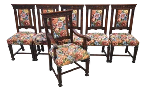 Antique English Oak Dining Chairs 1800s Set of 6
