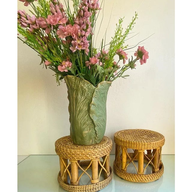 Mid-Century Modern Mid-Century Bamboo and Rattan Plant Stands, 1960s, Set of 2 For Sale - Image 3 of 9