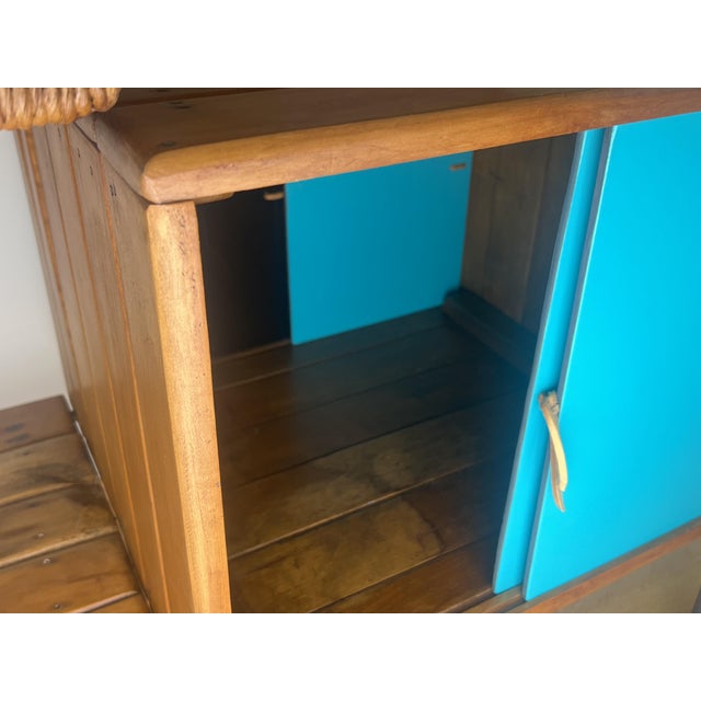 Brown 1950s Arthur Umanoff Bar Cart (Black / Teal Doors), Attributed For Sale - Image 8 of 15