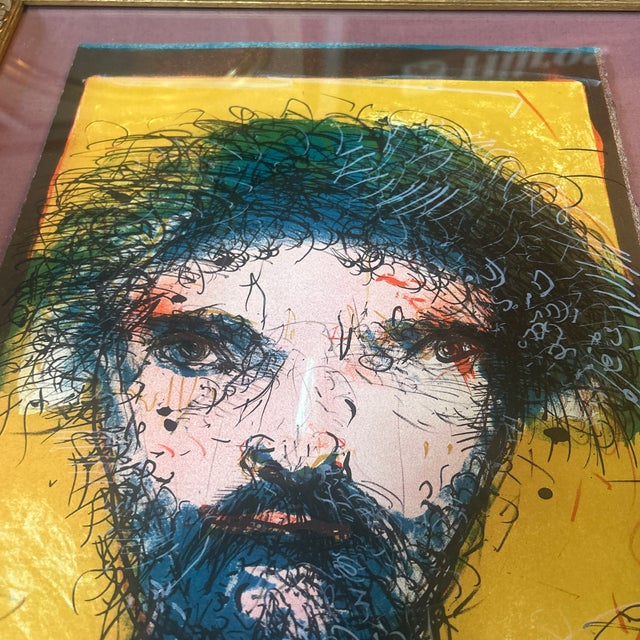 1970’s Lionel Góngora “Portrait of a Man” Original Abstract Expressionist Lithograph For Sale - Image 4 of 5