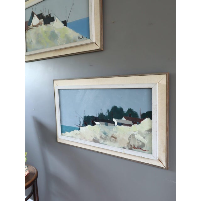 Mid-Century Modern 'Cliffside by the Sea' Swedish Original Coastal Landscape Oil Painting, Framed For Sale - Image 6 of 12