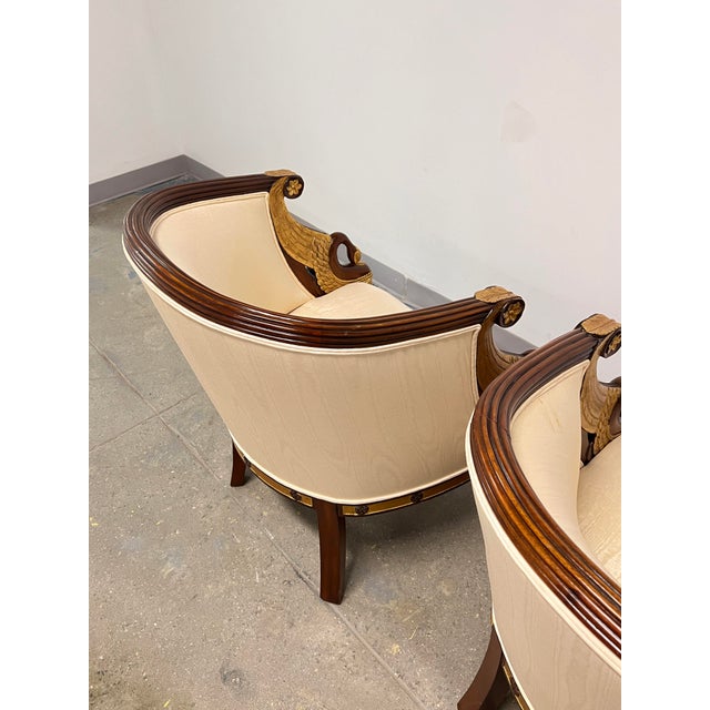 Brown Maitland-Smith Bergère Lounge Chairs With Gilt Parcel Swan Heads - A Pair For Sale - Image 8 of 14