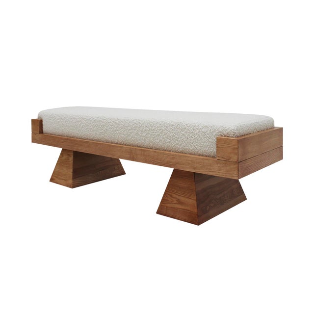 2000 - 2009 Italian Brutalist Bench in Oak and Wool Bouclé, 2000s For Sale - Image 5 of 11
