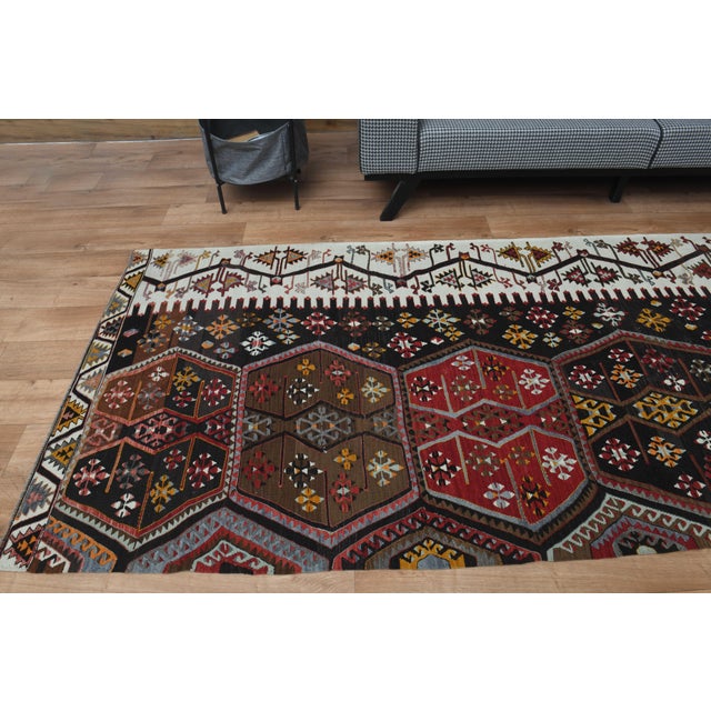 Textile 1970s Vintage Handmade Wool Cotton Black Turkish Runner Rug For Sale - Image 7 of 11