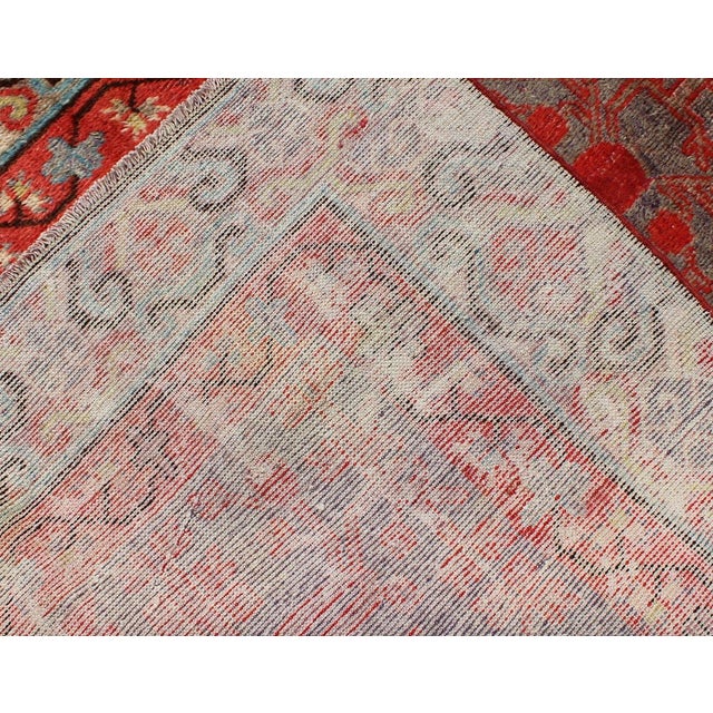 Intricate Vintage Khotan Rug With Sub-Geometric Design in Reds and Light Blue 3'10'' X 8'1'' For Sale In Atlanta - Image 6 of 6