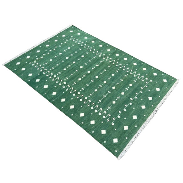 Mid-Century Modern Handmade Cotton Vegetable Dyed Forest Green and White Shooting Star Rug - 9'x12' For Sale - Image 3 of 11