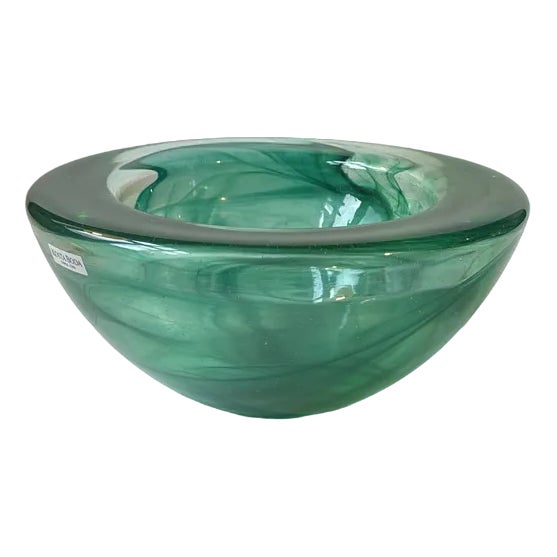 Vintage Green Atoll Art Glass Bowl by Anna Ehrner for Kosta Boda, 1980s For Sale