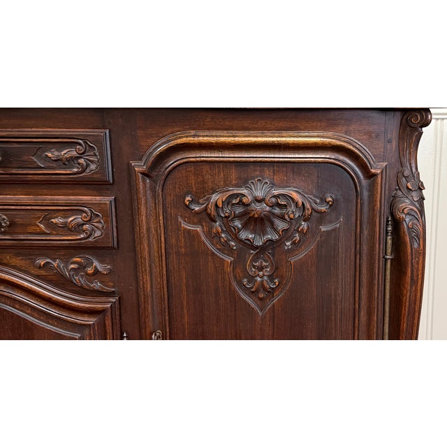 Wood Antique French Sideboard Server Buffet Carved Dark Oak Louis XV C. Early 20th C For Sale - Image 7 of 18