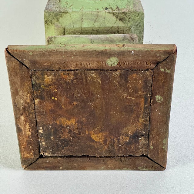 Architectural Salvaged Pedestal/Plant Stand C. 1900 in Stunning Pistachio Green & Recessed Panes For Sale - Image 10 of 10