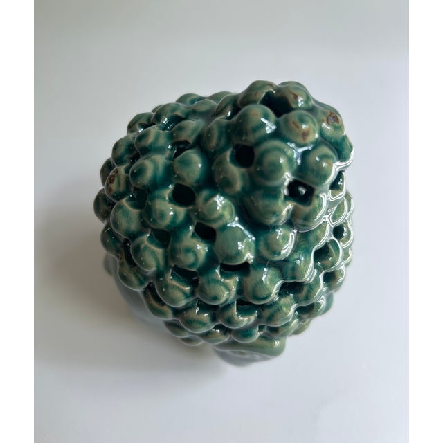 Vintage Pierced Glossy Green Glazed Ceramic Buddha Head For Sale - Image 12 of 16
