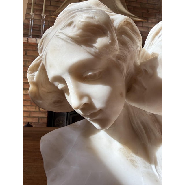 Alabaster Antique Alabaster Sculpture of Two Intertwined Female Busts For Sale - Image 8 of 18