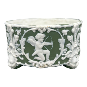 English Style Green and White Cupid Jasperware Jardiniere/ Planter