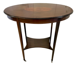 Antique Edwardian Oval Inlaid Mahogany Lamp Table
