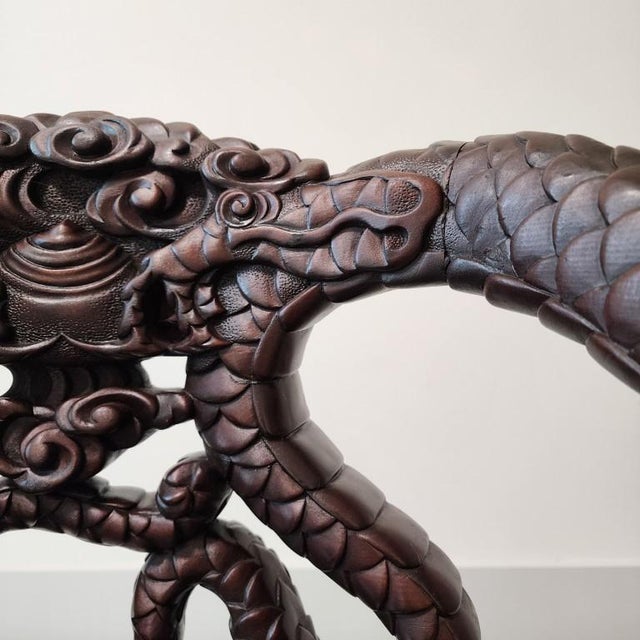 Wood 19th Century Japanese Meiji Era Hand-Carved Dragon Throne Armchair For Sale - Image 7 of 18