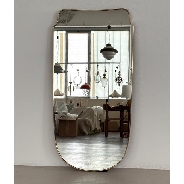 Large Mid-Century Modern Italian Floor Mirror with Brass Frame, 1950 For Sale - Image 12 of 17