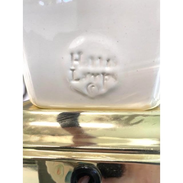 1980s Vintage Art Deco Ivory Table Lamps – Sculptural Cream Ceramic Lamps, Pair For Sale - Image 5 of 10